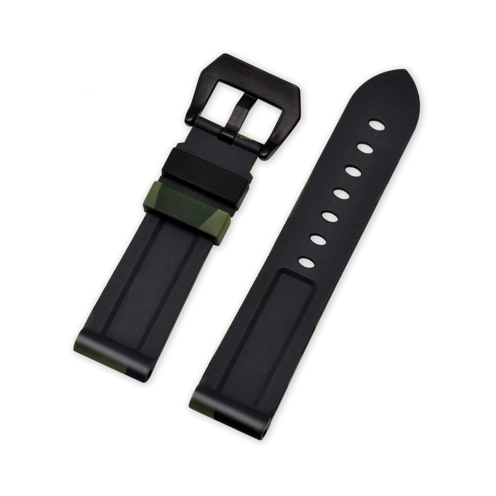 VINBAND Camo Uhrenarmband – Unisex Wasserfest Gummi Gebürsteter Edelstahl Silber Schnalle – Panerai Kompatibel