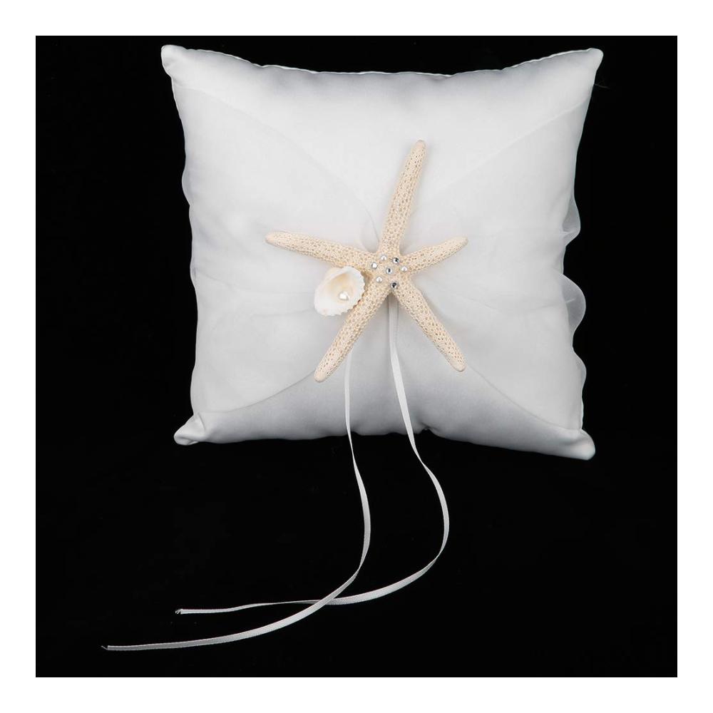 Exquisites Elfenbeinweißes Ringkissen mit Seesternmuster | Hochwertiges Trauringhalter-Accessoire (20x20cm) für die perfekte Hochzeitsfeier