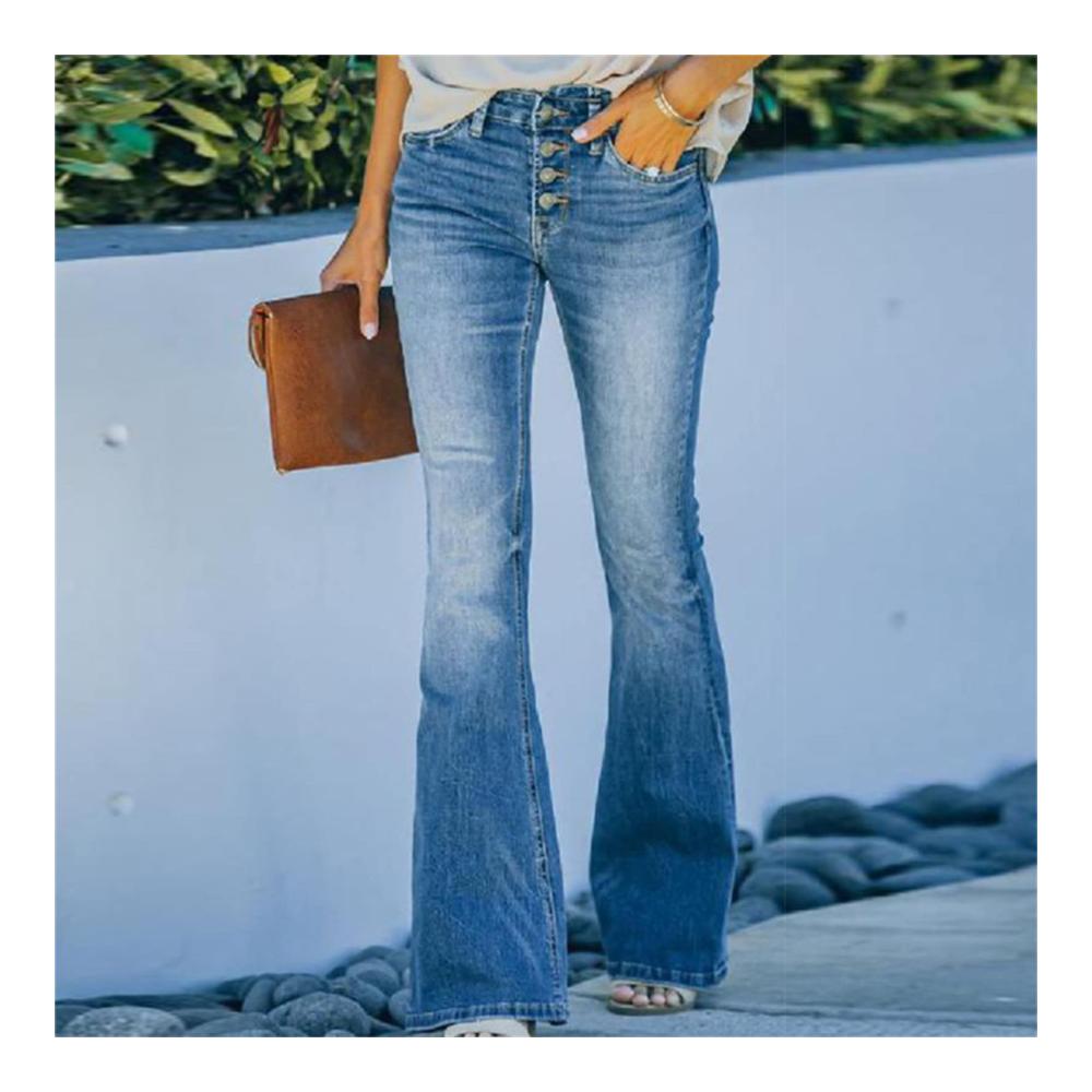 90s Vintage Button Fly High Waist Flare Leg Jeans - Stylish Relaxed Fit Denims with Stretch for Women and Juniors