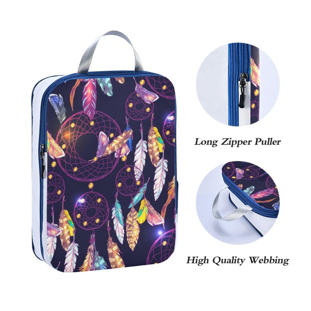 Kofferorganizer Set 3er Pack Kompressionswürfel mit Traumfänger Bohemia & Aztekenmuster - Lila Reiseutensilien für Rucksack und Gepäck