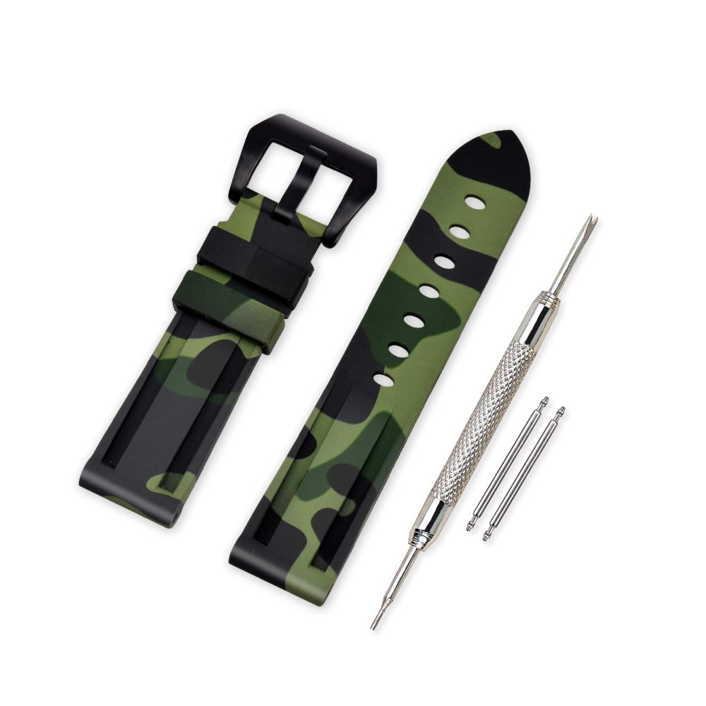 VINBAND Camo Uhrenarmband – Unisex Wasserfest Gummi Gebürsteter Edelstahl Silber Schnalle – Panerai Kompatibel