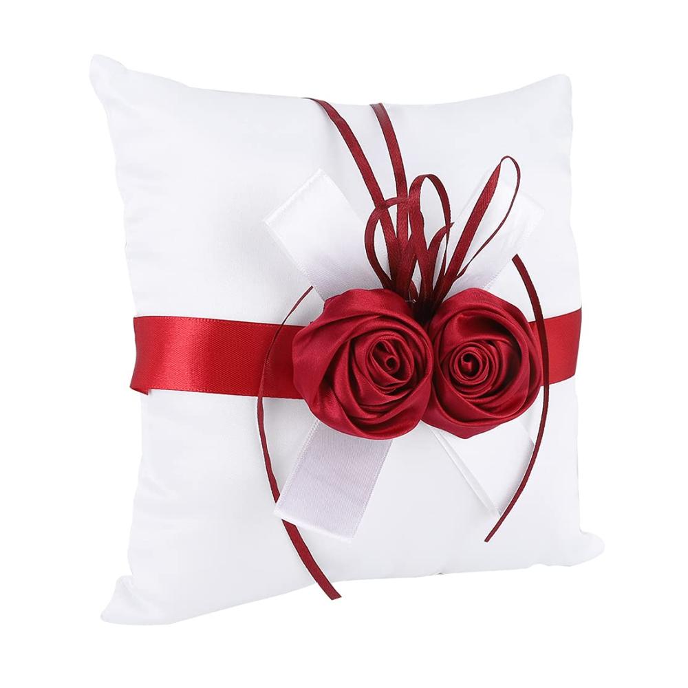 Hochzeits-Ringkissen in Weiß mit Rosen-Blumen-Band-Deko - Romantische Hochzeitsrequisiten