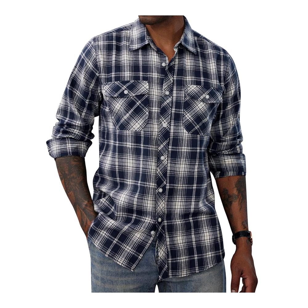 Flanellhemd Herren Kariertes Langarmhemd Regular Fit Hemdjacke - Trendiges Freizeithemd für Männer