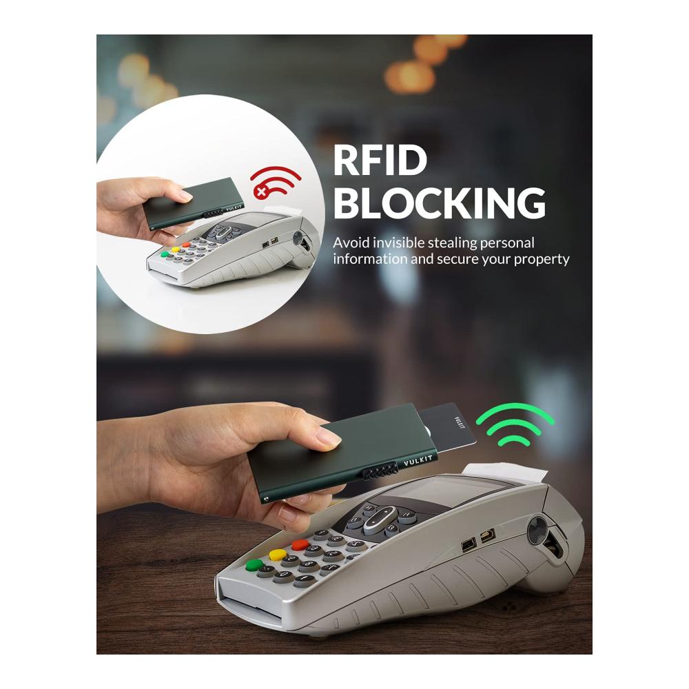 RFID-Blockierende Aluminium Kreditkartenhülle mit Pop-Up-Funktion - Minimalistisches Design für Männer und Frauen - Kaart Portemonnee in Mitternachtsgrün