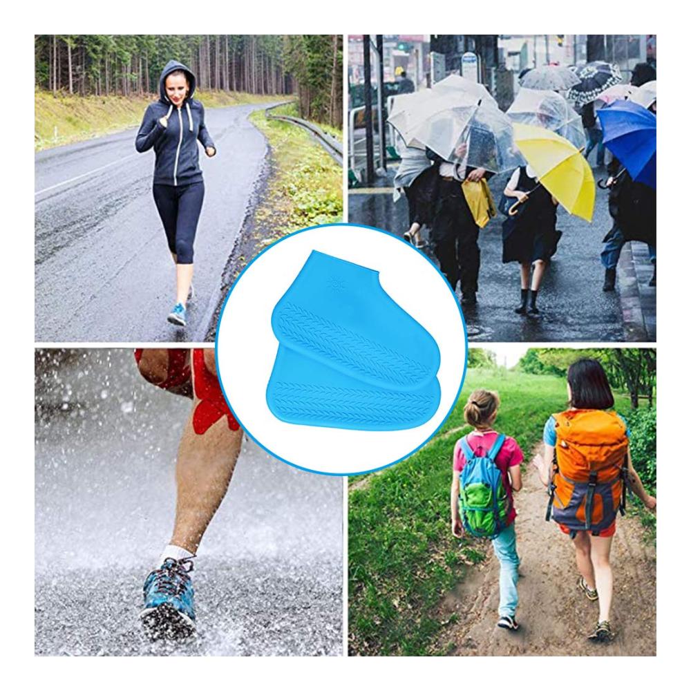 Galoschen LWZko 4 Paar Wasserdichte Silikonüberschuhe Rutschfest & Perfekt für Regen Schnee & Schlamm - Blau/Grau