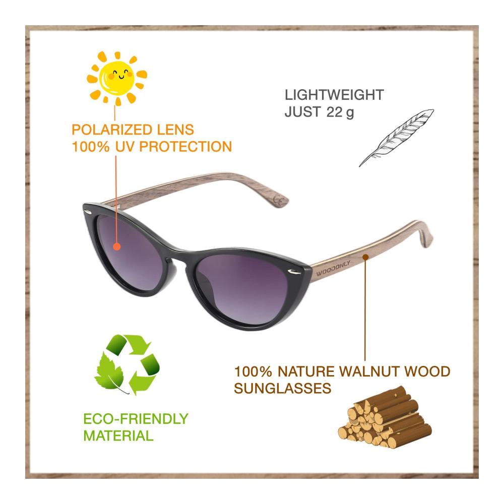 Holz Sonnenbrille Polarisiert - Stilvolle Katzenaugen-Sonnenbrille für Damen und Herren Ideales Geschenk