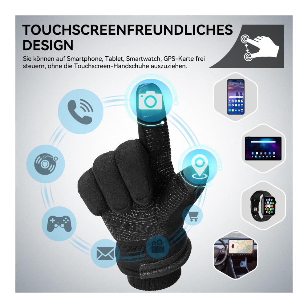 Wasserdichte Herren Winterhandschuhe mit Touchscreen-Funktion - Ideale Skihandschuhe und Motorradhandschuhe