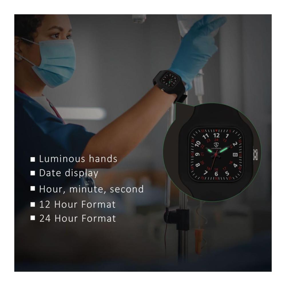 Aswan Watch Unisex Quarz Armbanduhr 38mm mit Silikonarmband für Damen Herren Krankenschwestern & Ärzte - Leuchtzeiger Datum 3 Zeiger