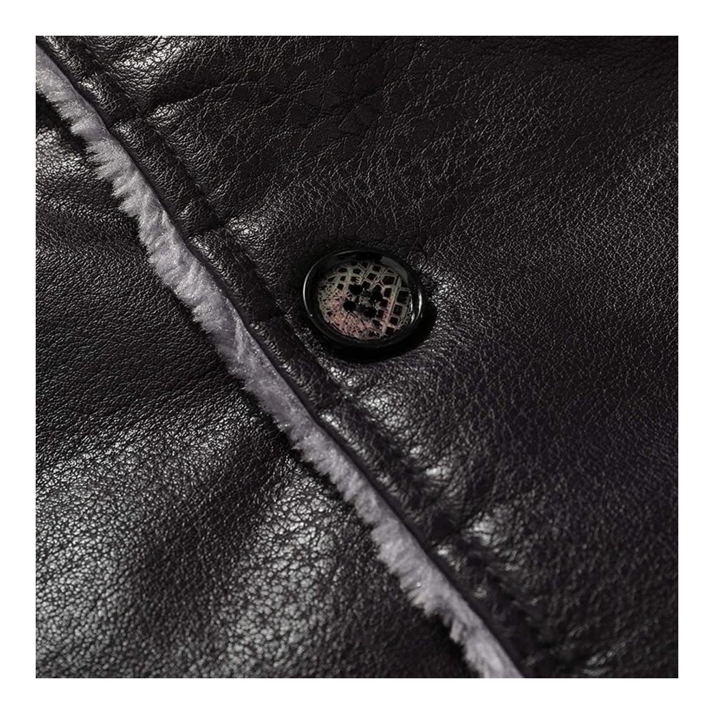 Herren Ledermantel Schwarz – Stilvoller Retro Wintermantel mit Langem Schnitt Kunstlederjacke und Pelzkragen