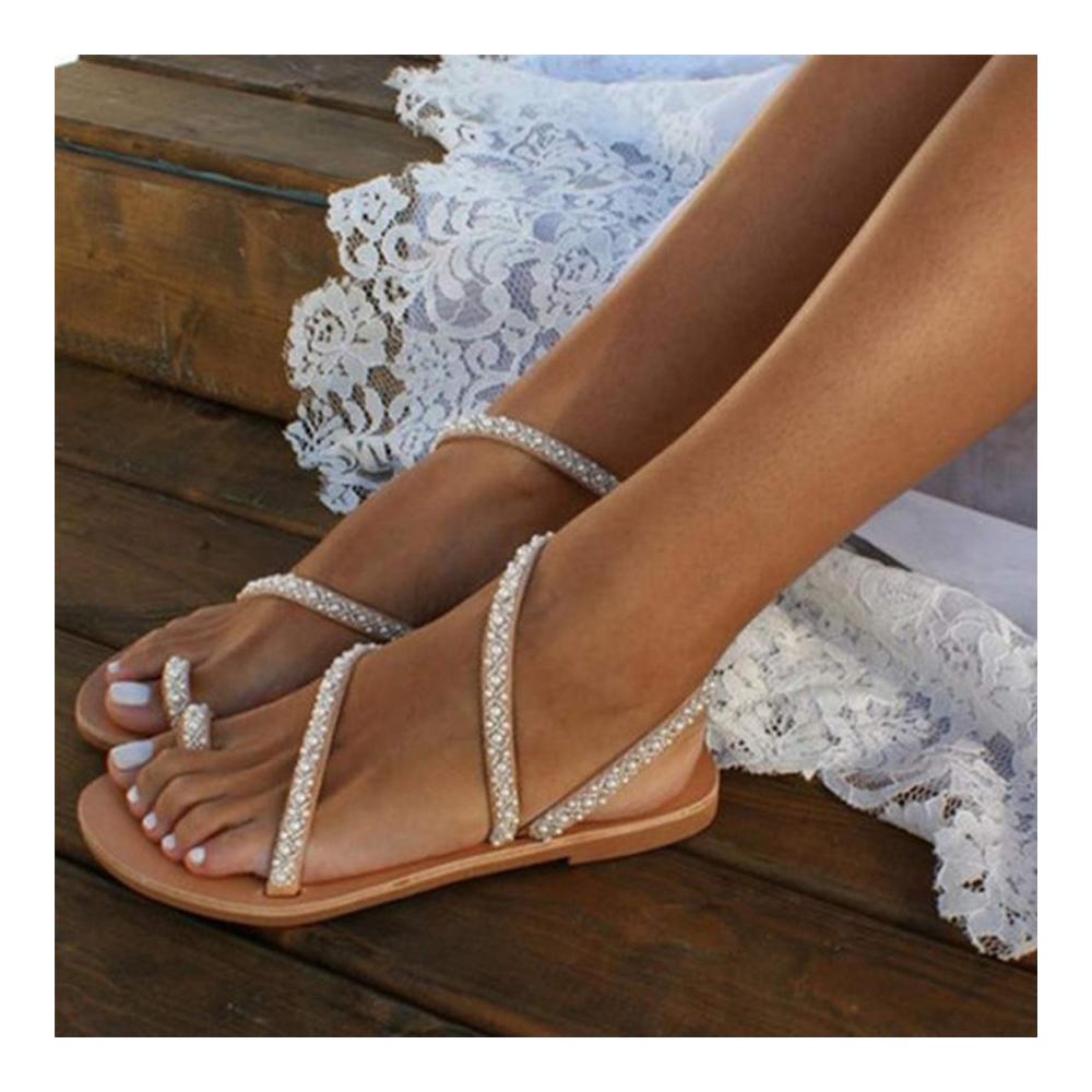 Komfortable Damen Sandalen mit Strass - Stilvolle flache Sandalen für den Alltag