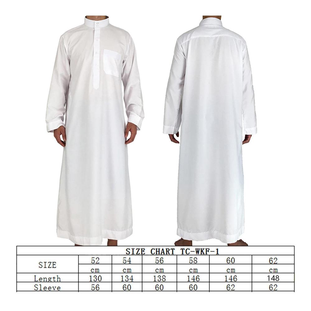 Herren Arabischer Langarm-Bademantel Weißer Kaftan Thobe mit Crew Stehkragen für Strand & Sommer