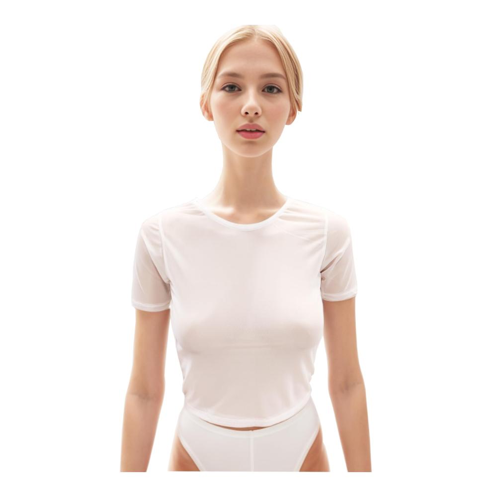Damen Mesh Reizwäsche Set Transparentes T-Shirt Top BH-Hemd Unterhemd & Tank - Sexy Clubwear in Kurzarm Bauchfrei & Durchsichtig