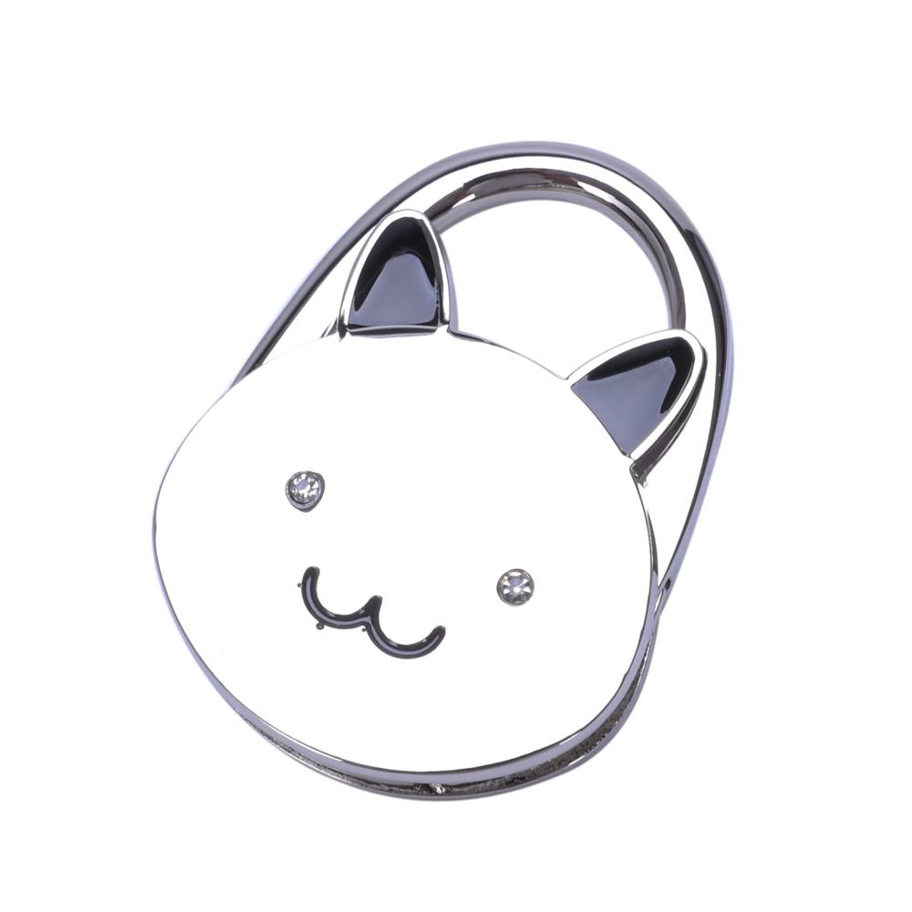 Faltbarer Handtaschenhalter mit 2X Schwarze Katze Design rutschfeste Gummibasis Silber Ton - Praktischer Taschenhaken für unterwegs
