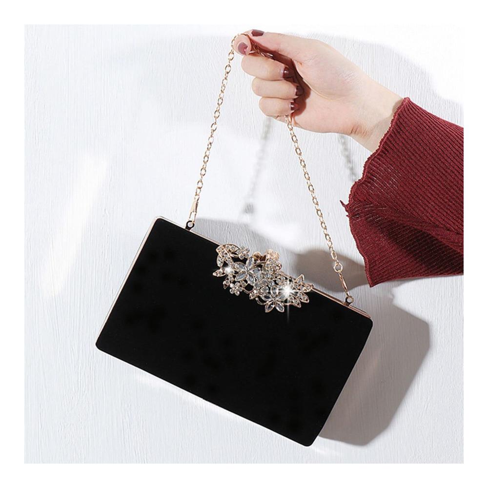 Exklusive Strass-Abendkupplung mit Goldkette – Damen Handtasche aus Wildleder