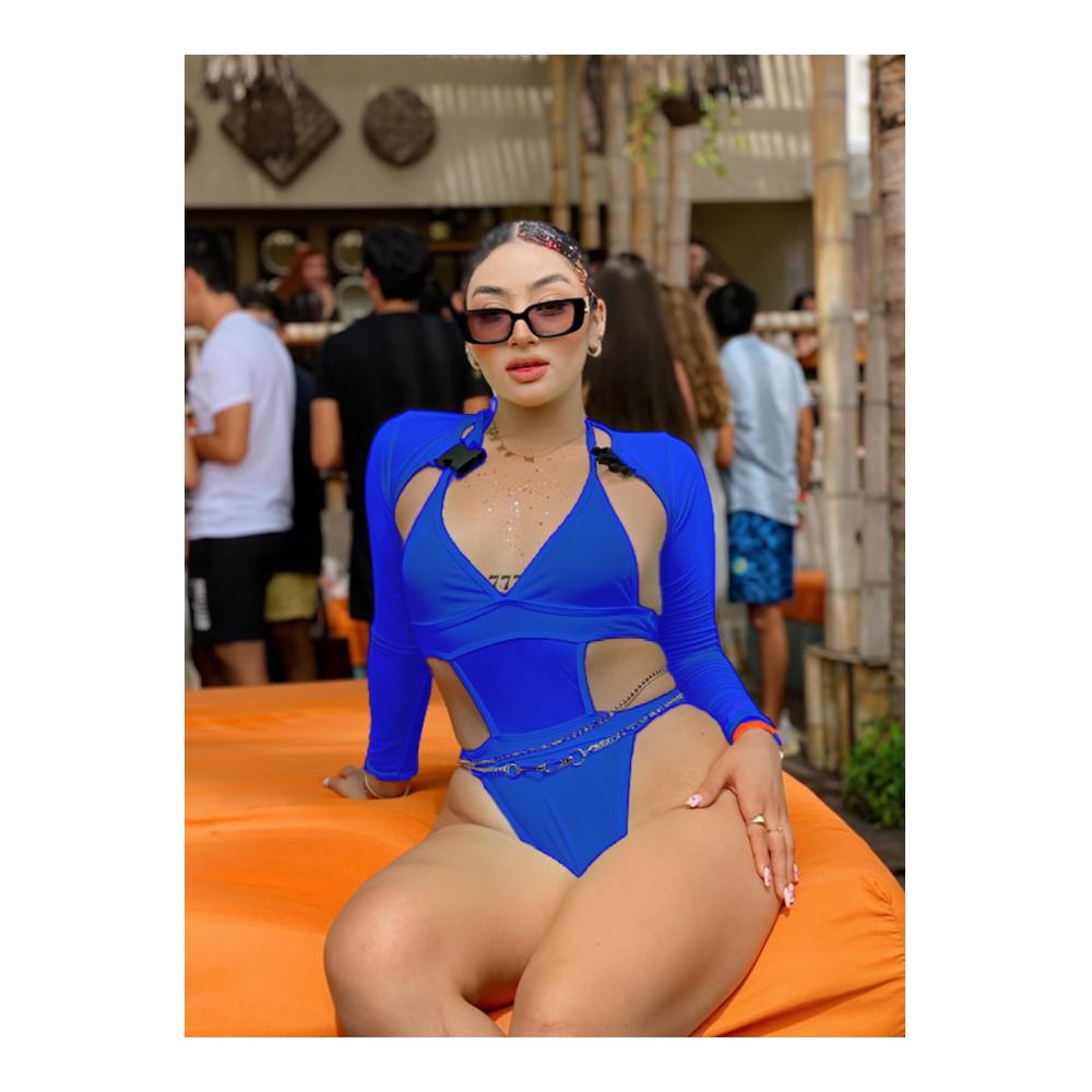 EVELUST Damen Badeanzüge Festival Neon Body Crop Top Lange Mesh Shrug mit Schnalle Club Party 2 Stück Set - Rave Outfits mit Stil und Eleganz