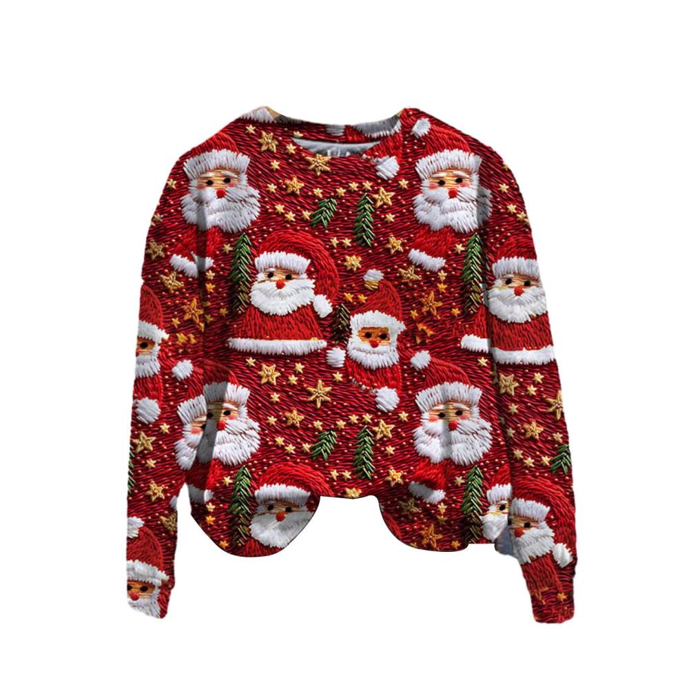 3D-Flachdruck Weihnachts-Sweatshirt für Damen | Festliche Langarm-Tops