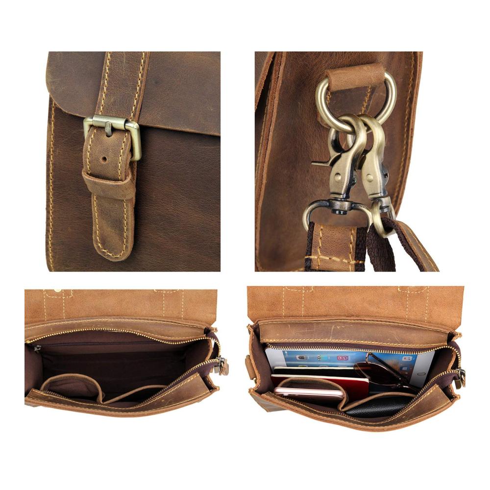 Damen Leder Schultertasche - Vintage Umhängetasche in Braun für Freizeit und Schule