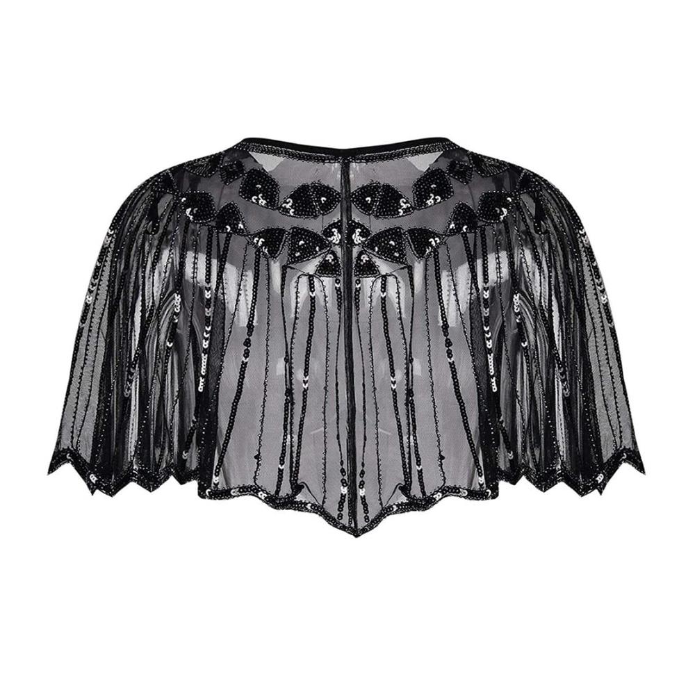 Vintage Schwarz 1920er-Jahre Umschlagtuch mit Perlen und Pailletten - Retro Boutique Eleganz