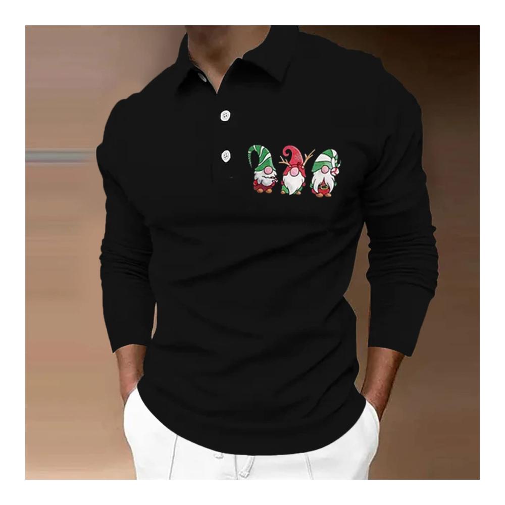 Weihnachtliches Herren-Poloshirt mit Winterdruck und Umlegekragen