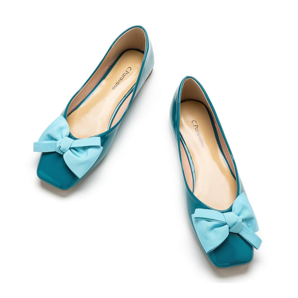 C.Paravano Damen Ballerinas | Lack Slipper mit Bowknot - Elegante Schuhe für Damen
