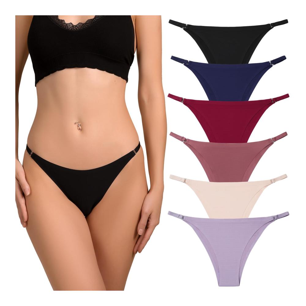 6er Pack Damen String Tangas und Hipster Panties Set – Unterwäsche in S-XL Größe mit Dehnfunktion Atemaktivität und 8-Ring-Design