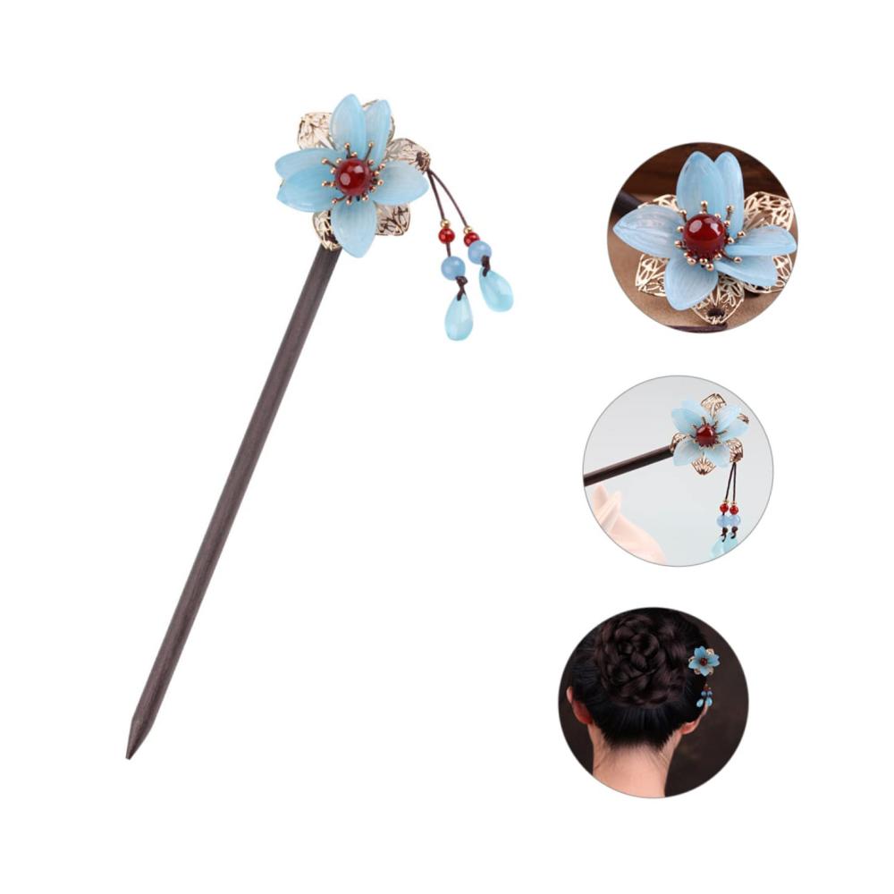Chinesische Achat Haarnadeln - Traditionelle Perlen Retro Blumenstickerei 3er Set Haarkopfschmuck für Hochsteckfrisuren