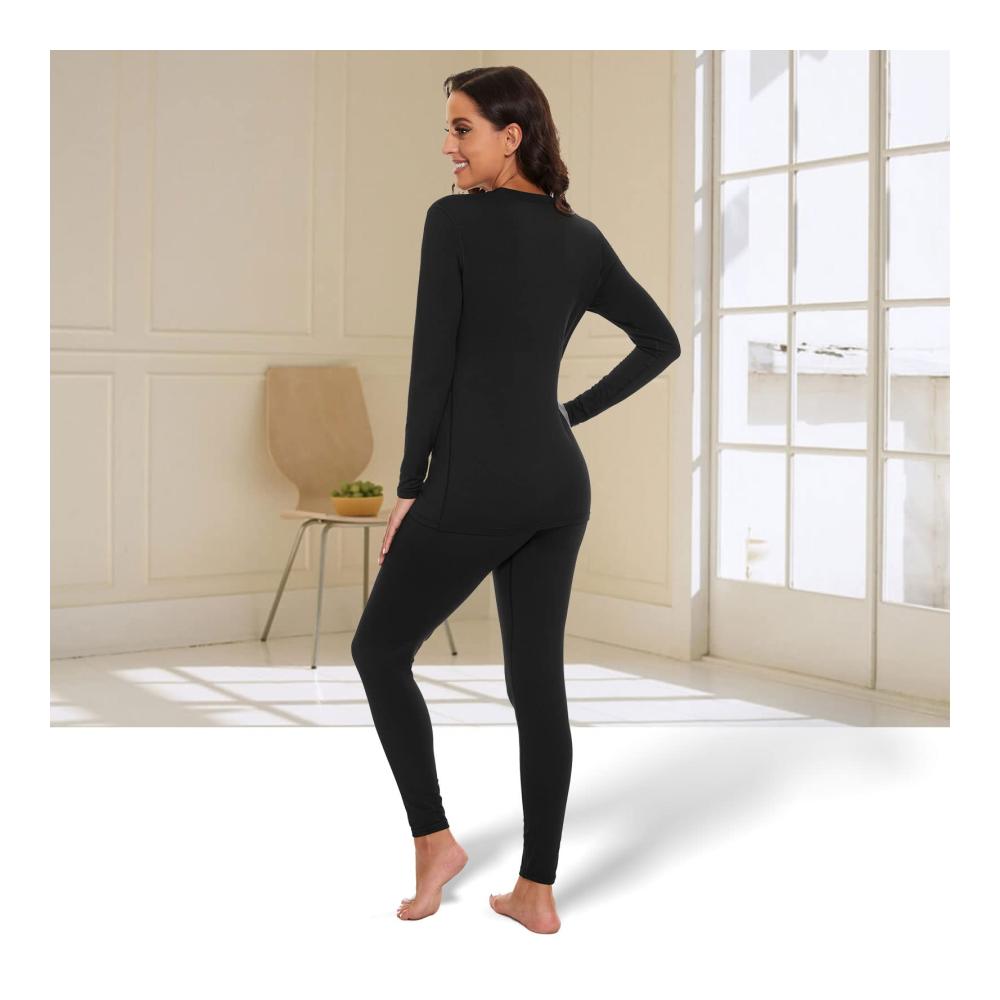 Damen Thermounterwäsche Set | Winter Warm mit Innenfleece | Ultraleicht Langarm U-Ausschnitt | Funktionsunterwäsche für Ski | Winterunterwäsche für Damen