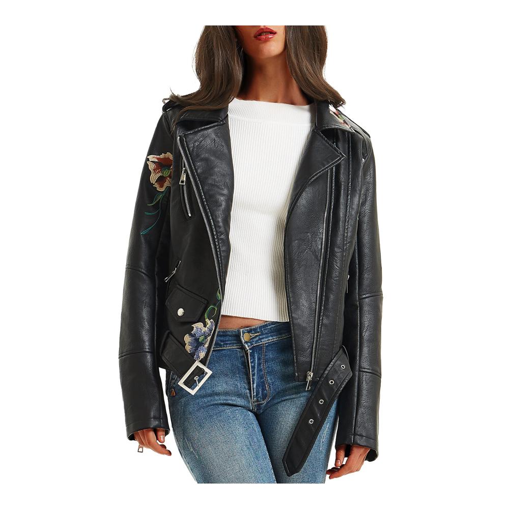 BELLIVERA Damen PU Lederjacke - Stilvoller Moto Biker Mantel für Frühling/Herbst