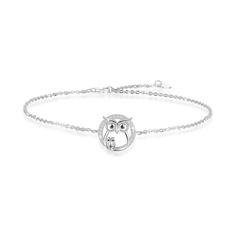 Eulen-Fußkettchen & Armband-Set aus 925 Sterling Silber für Damen