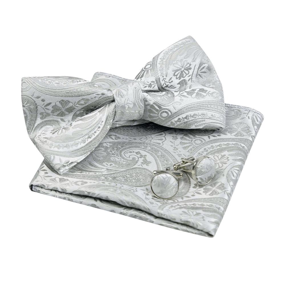 Alizeal Herren Schwarz Fliege und Hosenträger Set mit 6 Clips Einstecktuch und Manschettenknöpfen - Elegantes Accessoire-Ensemble für stilbewusste Männer