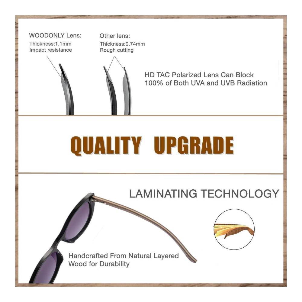 Holz Sonnenbrille Polarisiert - Stilvolle Katzenaugen-Sonnenbrille für Damen und Herren Ideales Geschenk