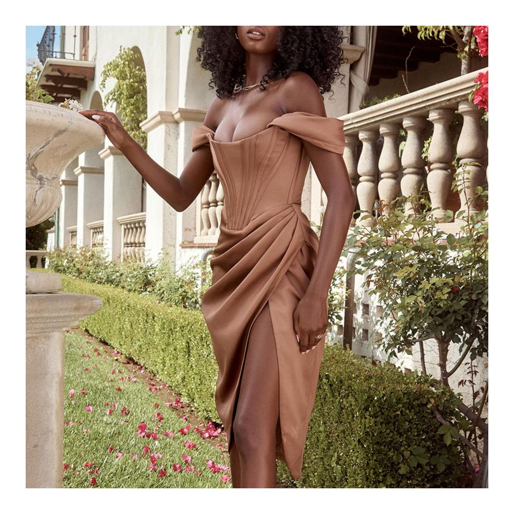 Cocktail Damenkleid Schulterfrei Drapiert Satin Schlitz Korsett - Perfekt für formelle Anlässe