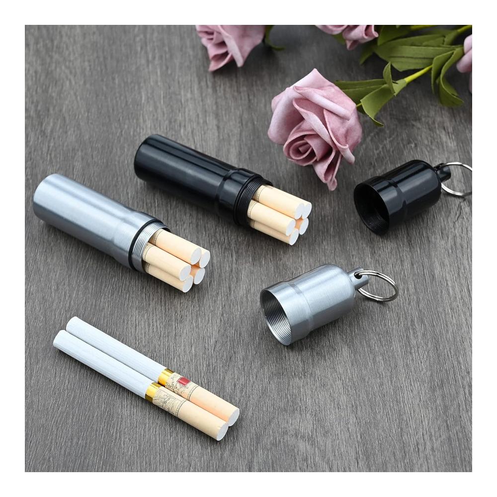 Wasserdichtes Aluminium Zigarettenetui Set mit Schlüsselanhänger – 2PCS Runde Zigarettenkästen inklusive Zahnstocherhalter Mini Pillendose für unterwegs ideal für Herren und Frauen