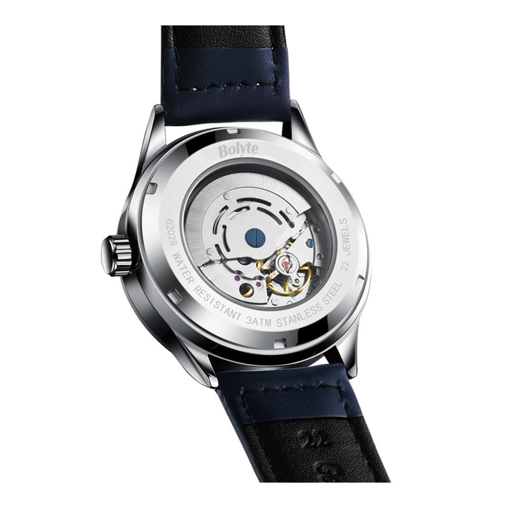 Automatische Mechanische Herren-Armbanduhr mit Selbstaufzug Militär Sportuhr Automatisches Datum Lederband (Blau) - Stilvolle und Robuste Militäruhr für Herren