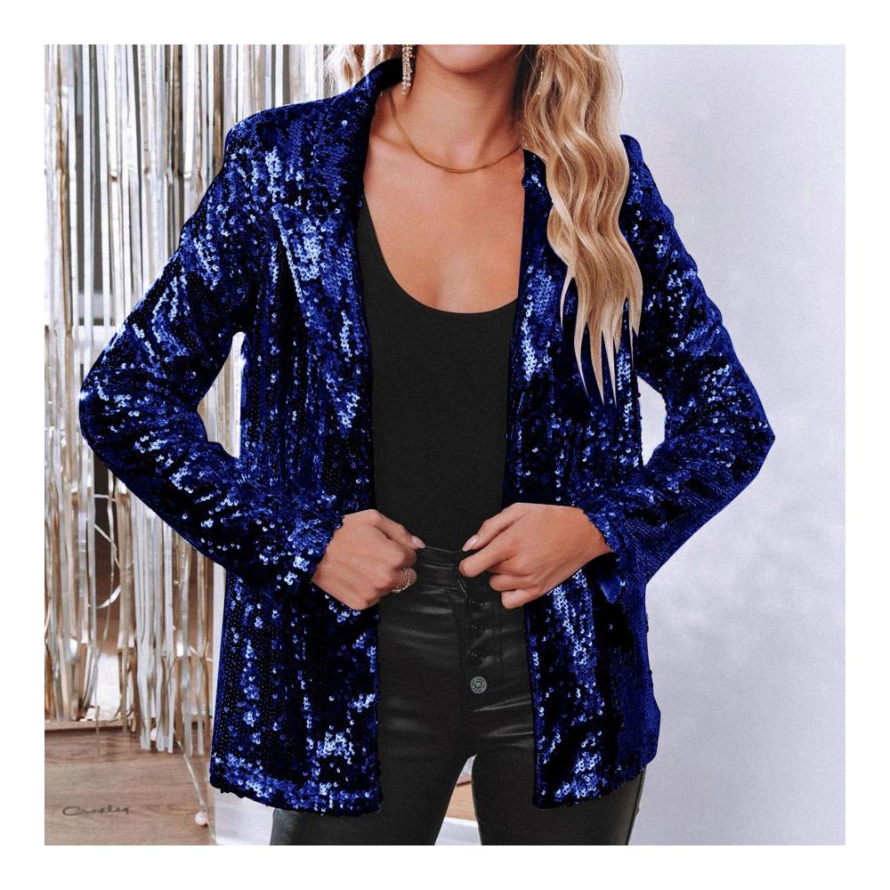 Damen Blazer Elegant Langarm Pailletten Glitzer Party Jacke für Rave und Veranstaltungen