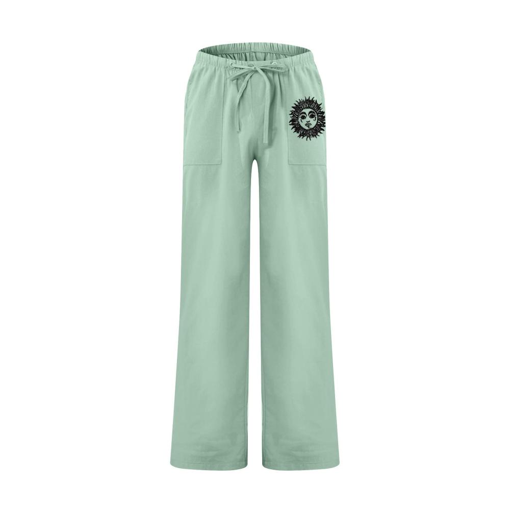 Herren Sommerhose Bequeme Baumwoll-Leinenhose mit Kordelzug Taschen und Logo - Lockere Freizeithose für den Urlaub (COL-148