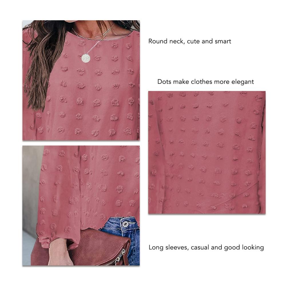 Elegantes Damen Langarmshirt - Gepunktetes Rundhals Langarmoberteil aus Polyester für die Arbeit (S