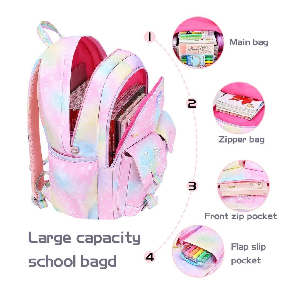 ACMEDE Mädchen Kinderrucksack – Leichter Schulranzen mit Galaxie Aufdruck für 1-6 Klasse – Kinder Schulrucksack ideal für Schule und Freizeit