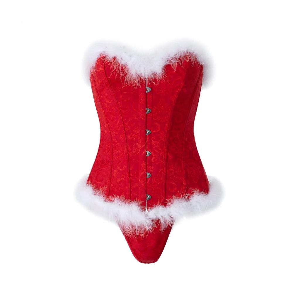 Weihnachts Korsett mit Federn - Sexy Damen Bustier in großen Größen - Party Cosplay Kostüm