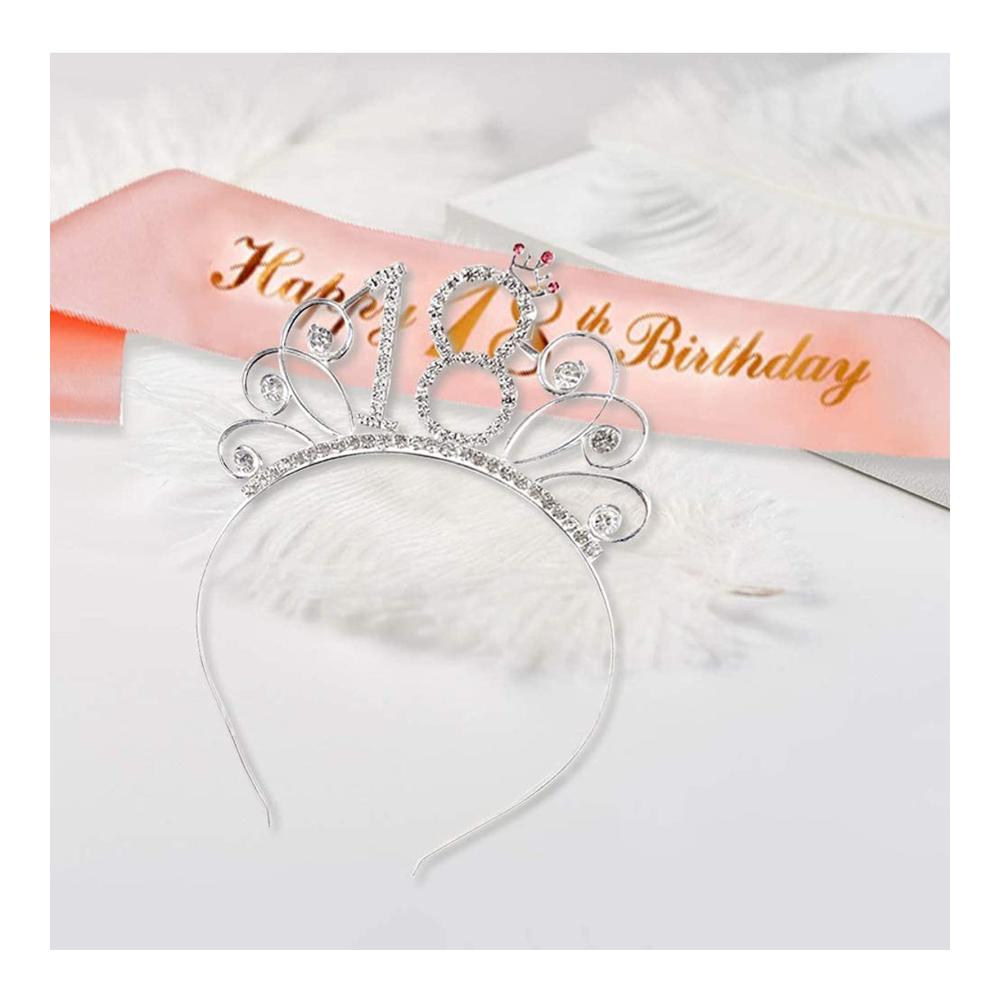 Geburtstagskrone für Mädchen und Frauen - Diademe Schärpe Tiara Haar-Zusätze Prinzessin Krone - Ideales Geschenk und Deko für 18. Geburtstag - Mädchen Kinder Party Zubehör