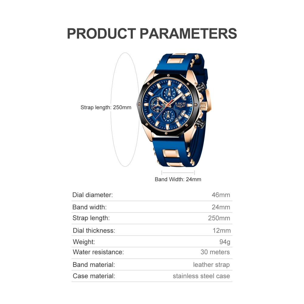Chronograph Herren-Armbanduhr aus Edelstahl - Wasserdichte beleuchtete Analoguhr mit großem Zifferblatt Quarzwerk sportlichem Design & klassischem Stil