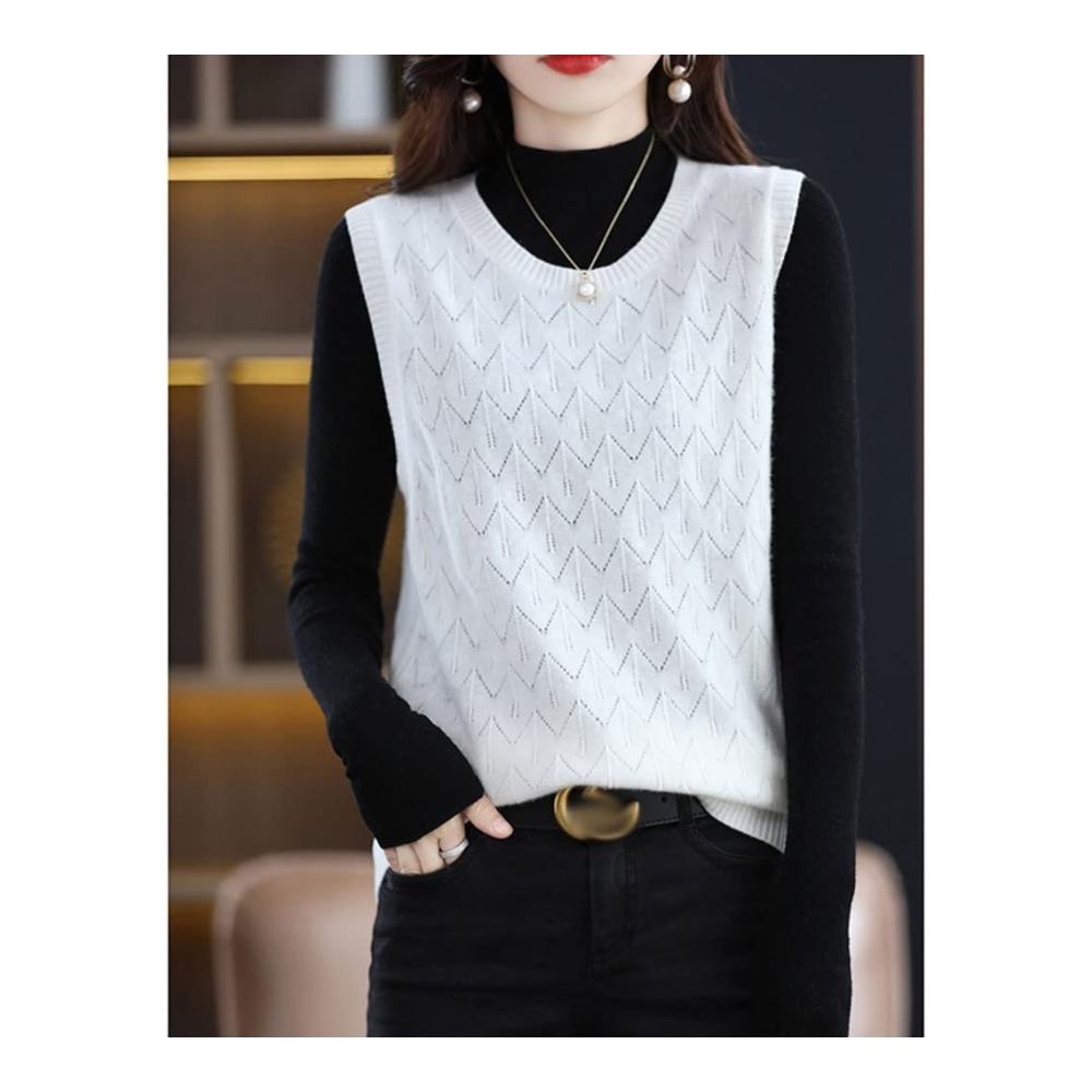BHVXW Damen Strick Ponchos & Capes - Wollpullover Weste in lockerem Stil mit Rundhalsausschnitt; Tolle Außenbekleidung Strickweste für einen eleganten Look. (Color D Size L
