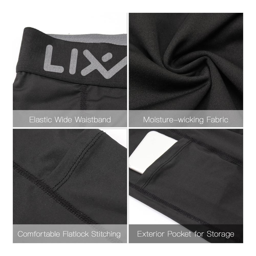Performance-Sport Shorts für Herren - Elastische Hose kühl trocken mit Taschen - Baselayer Strumpfhose für Active Workouts in Schwarz Grau Dunkelblau (Größe L