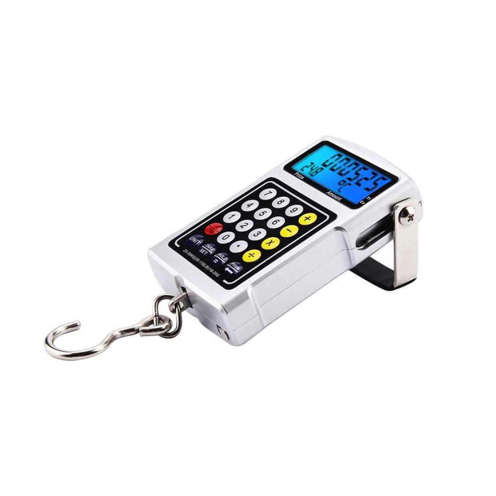 Elektronische Gepäckwaage mit Angelhaken 50 kg Kapazität 7-in-1 Digitale Anglerwaage