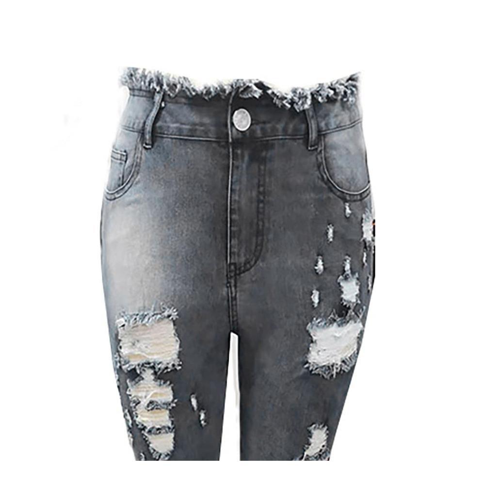 Damen High Waist Jeans Modische Sexy Denim mit Waschung Taschenloch & lässigem Party-Look (SUNDE211215A44