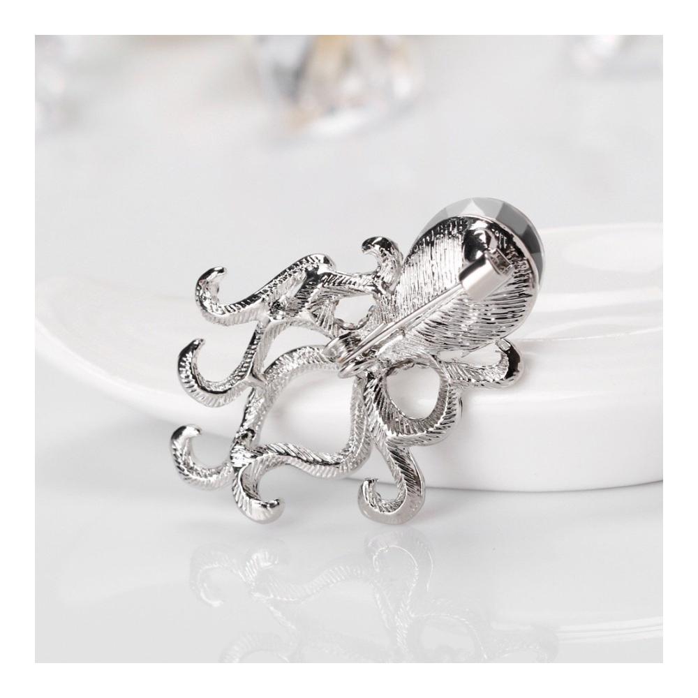 Silberne Oktopus Strass Brosche - Elegante Tierform Hochzeitsnadel für Damenkleid und Schal