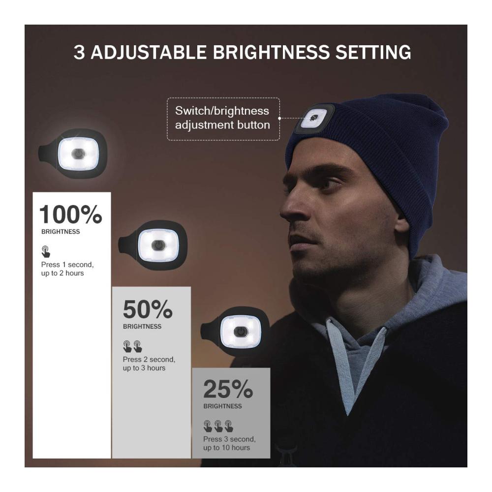 LED Strickmütze mit USB-Ladeoption | Winter Warme Scheinwerferkappe für Camping und Joggen | Geschenkidee für Männer und Frauen