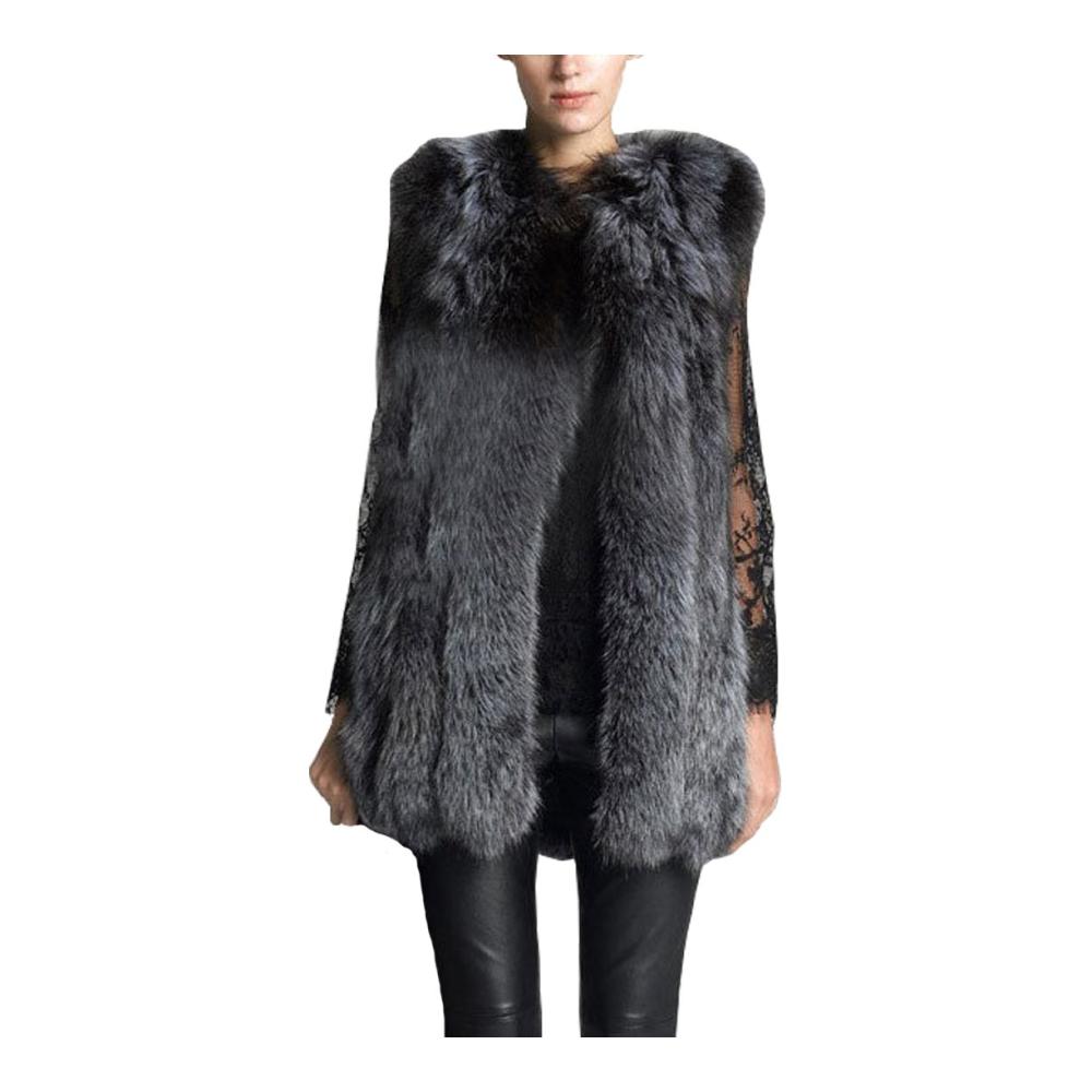 Damen Kunstpelz Weste - Ärmellose Warme Winterjacke mit Fellbesatz