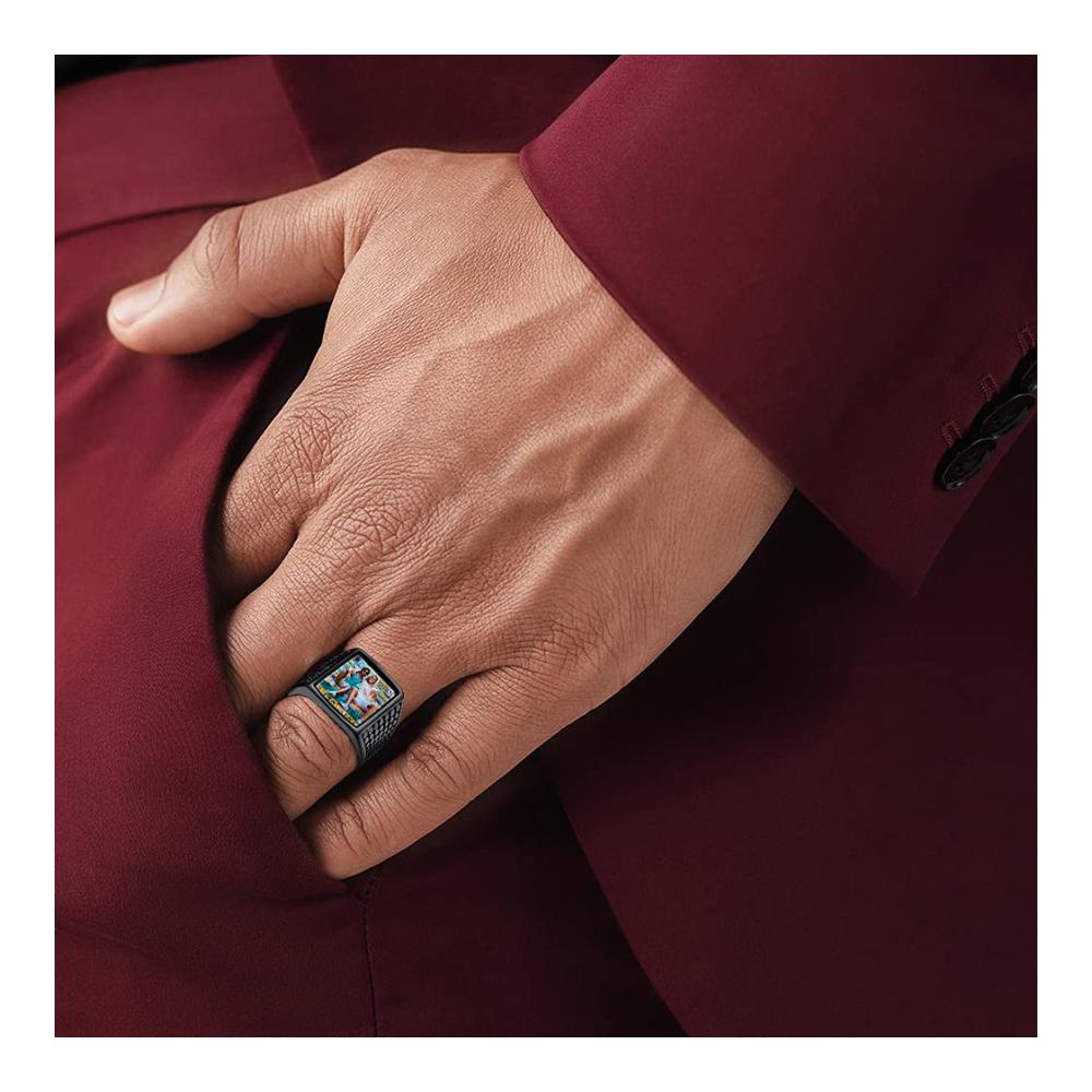 Personalisierter Edelstahl/925 Silber Ring mit Gravur | Damen Herren Foto Ring in Gold/Schwarz | Männer Jungen Siegelring | Ehering Verlobungsring | Ringgröße 54.4(17.25)-72.3(22.75