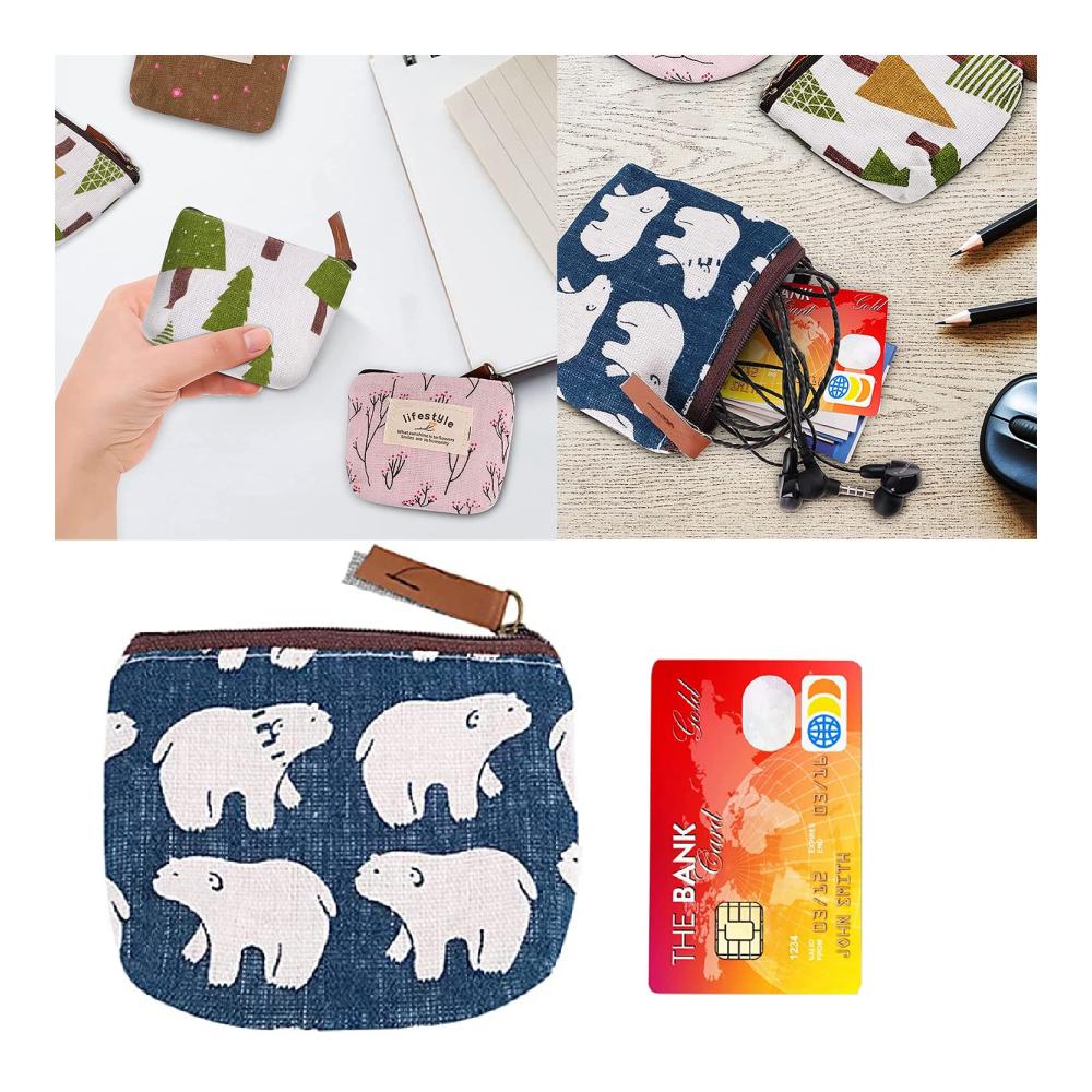 8er Set Mini-Canvas Münzbörsen mit Reißverschluss – Kompakte Schlüsseltasche für Geld Kosmetik und Wechselgeld – Cartoon-Design leicht zu transportieren ideal für die tägliche Reise